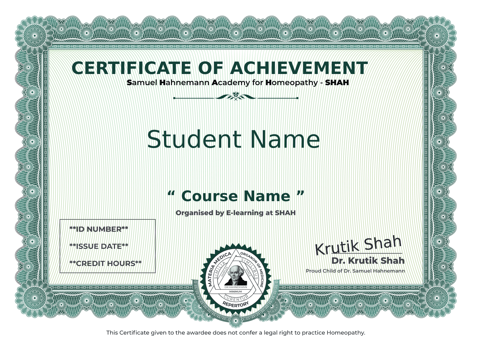 SHAH Certificate